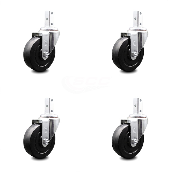 4 Inch Soft Rubber Wheel Swivel 3/4 Inch Square Stem Caster Set